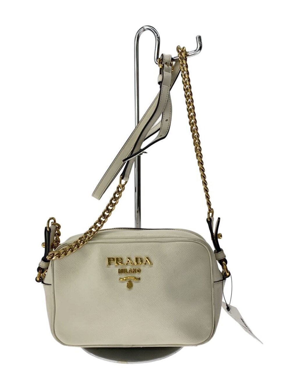 Prada Saffiano leather camera bag goldtone hardware White